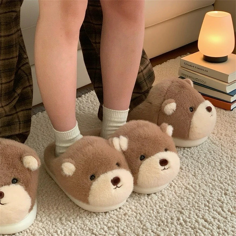 Snuggly Bear Face Plush Slippers