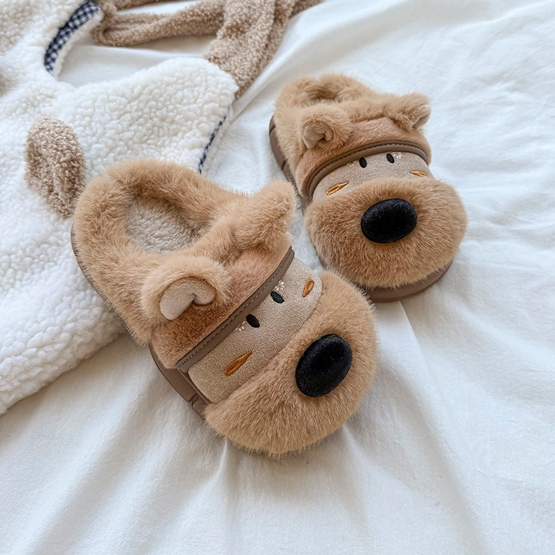 Fuzzy 3D Puppy Winter Slippers