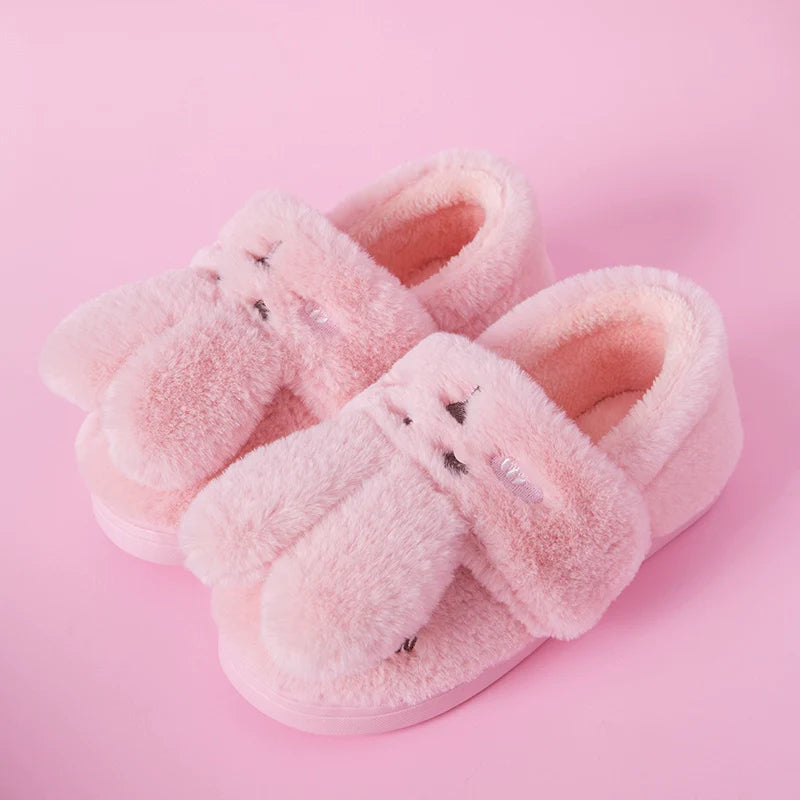 Fuzzy Bunny Ears House Slippers