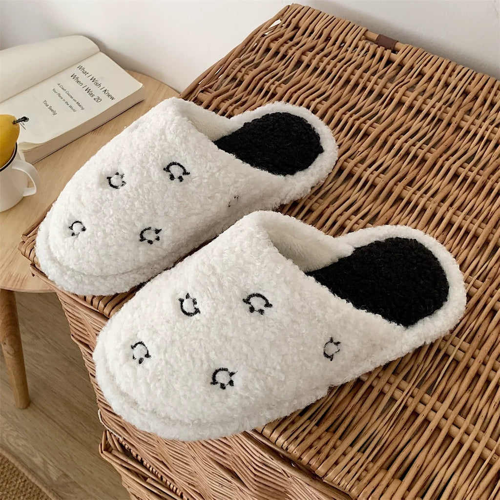 Happy Face Fuzzy Plush Slippers