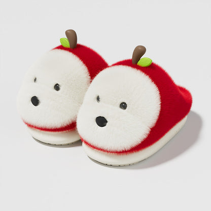 Playful Apple Dog Winter Slippers