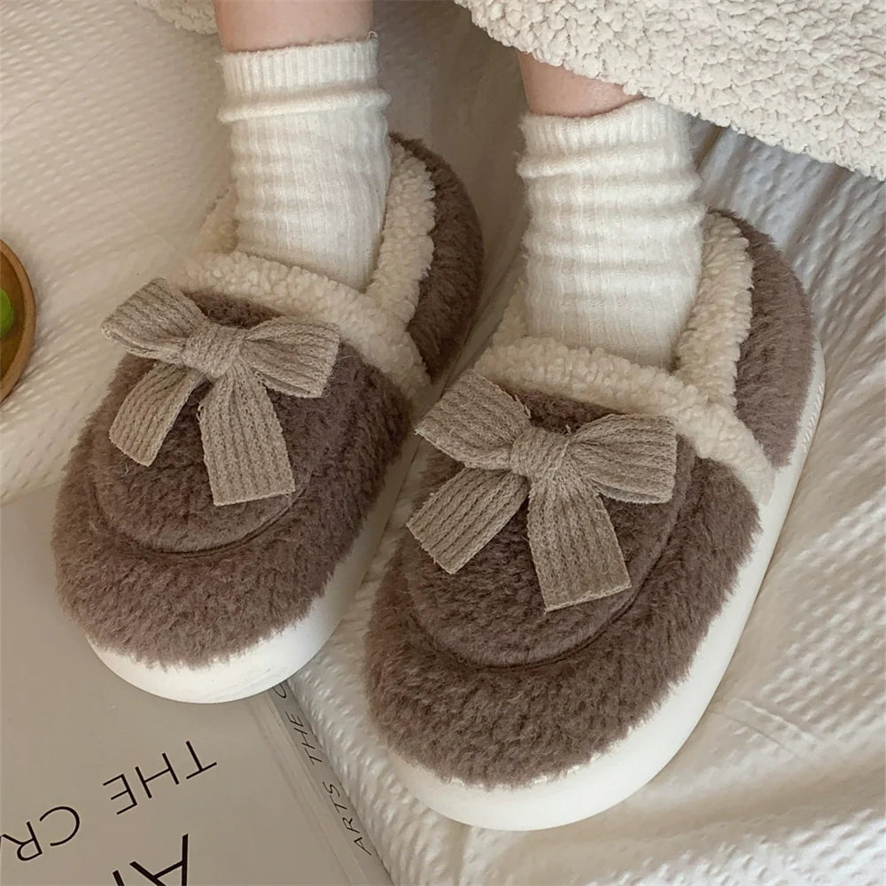 Bow-Accent Full-Back Plush slippers