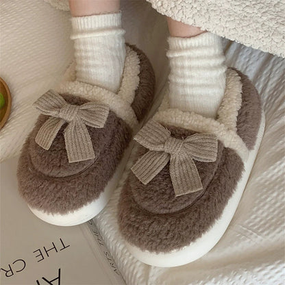 Bow-Accent Full-Back Plush slippers
