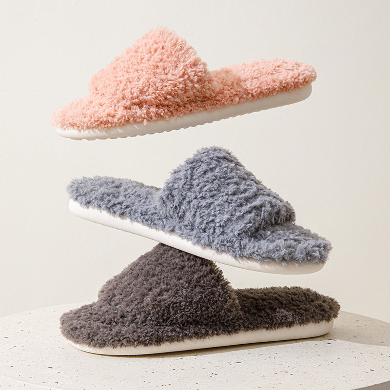 Curly Plush Open-Toe Slippers