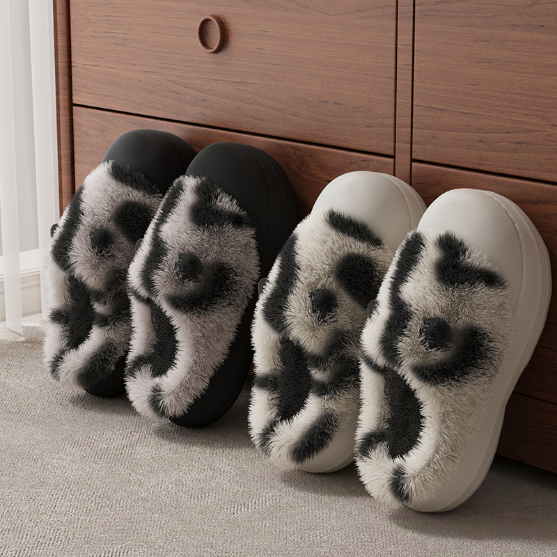 Playful Panda Furry Platform Slippers