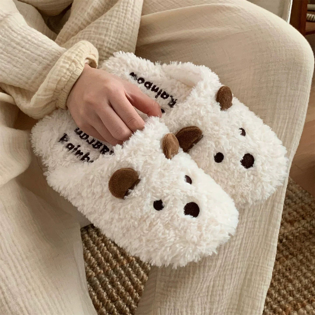 Cozy Bear Face Plush Slippers