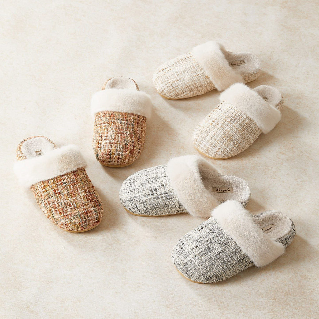 Boucle Trim Cozy Collar Slippers