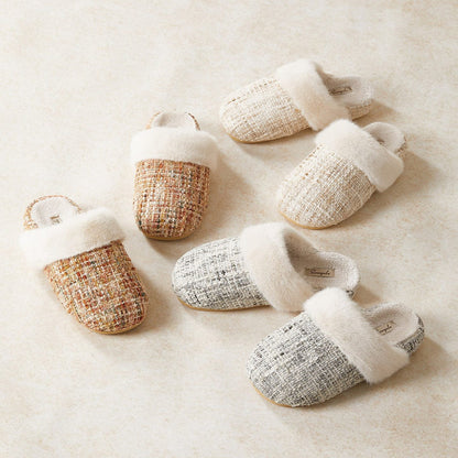 Boucle Trim Cozy Collar Slippers