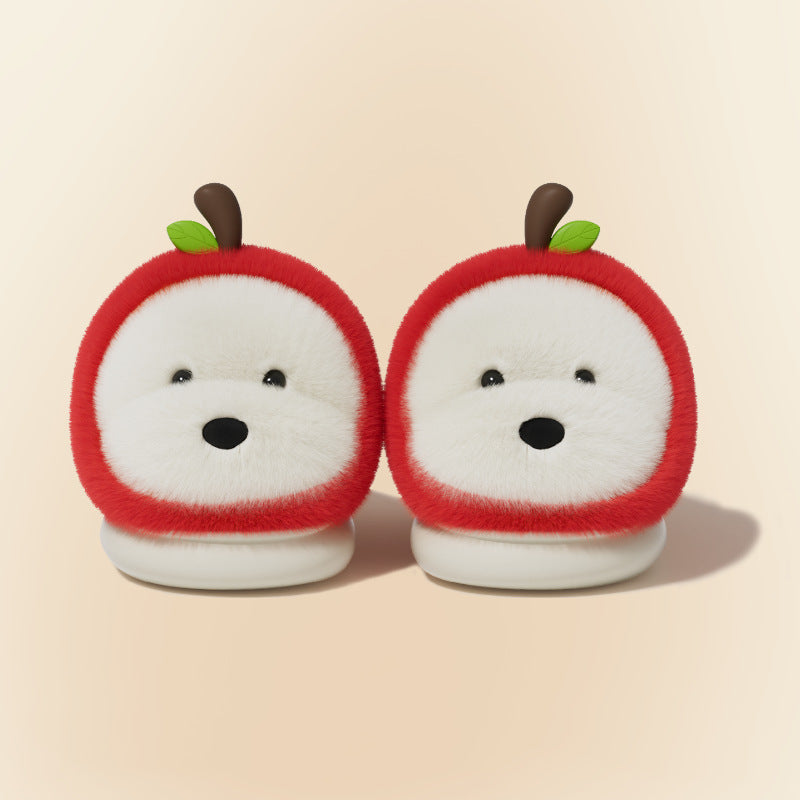 Playful Apple Dog Winter Slippers