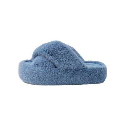 Fuzzy Platform Strap Slippers
