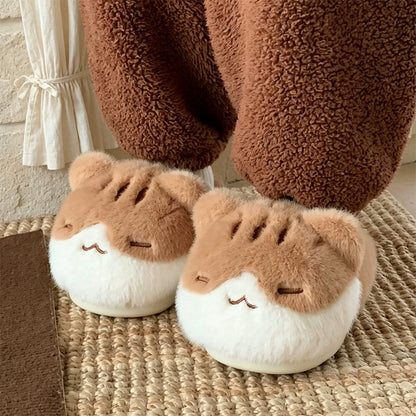 Sleepy Kitty Plush House Slippers