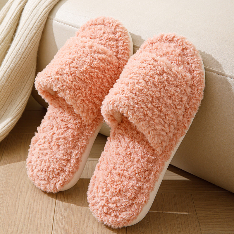 Curly Plush Open-Toe Slippers