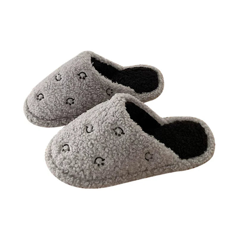 Happy Face Fuzzy Plush Slippers