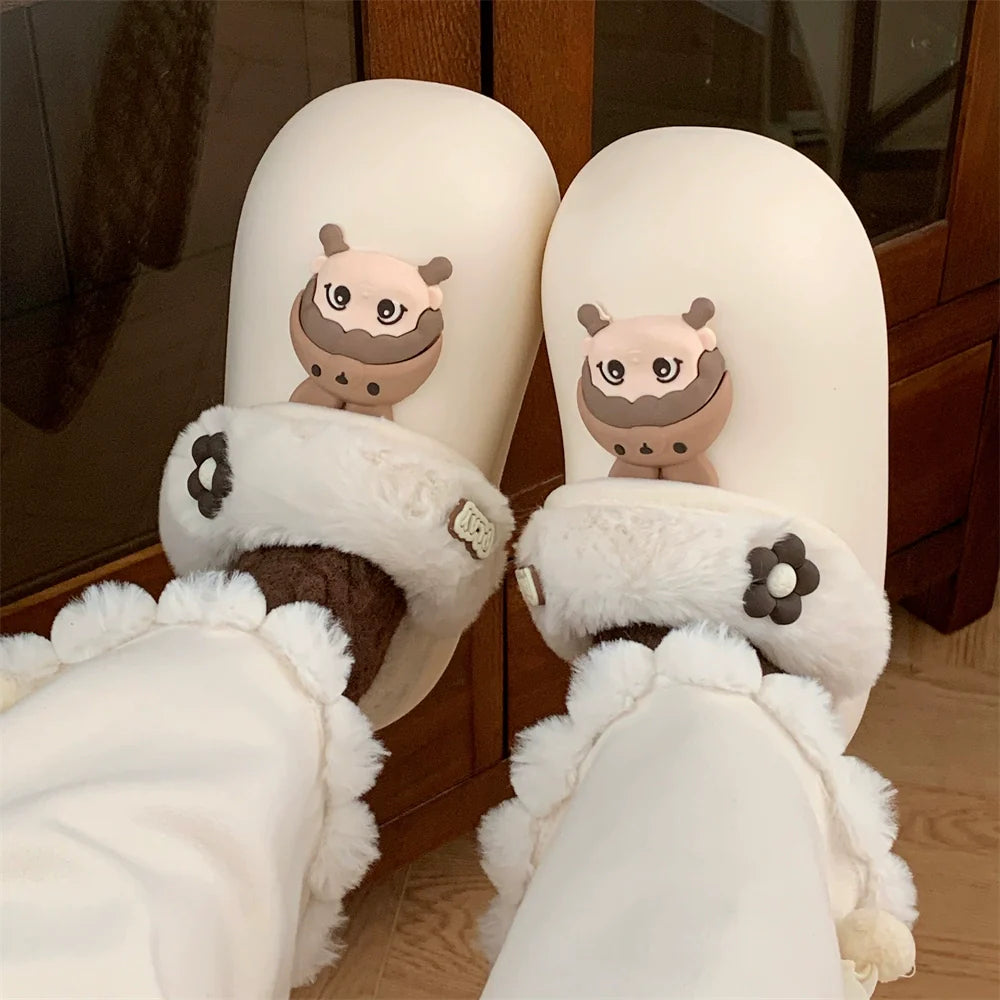 Playful Cartoon Shell Winter Clogs