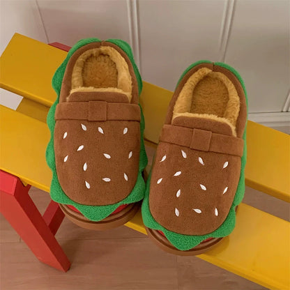Fun Burger Bun Plush Slippers