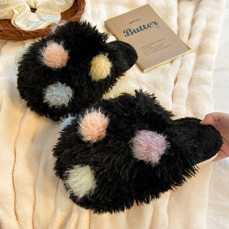 Fuzzy Pom Pom Dot Slippers