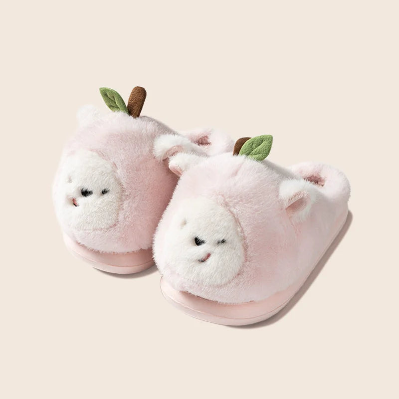 Cartoon Apple Puppy Plush Slippers