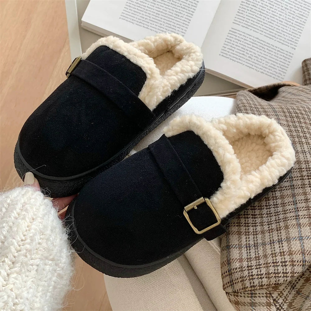 Fleece-Lined Buckle Lounge Clogs