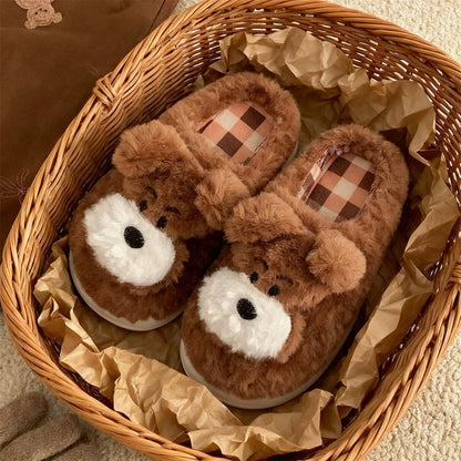 Patch Nose Fuzzy Puppy Face Plush Slippers