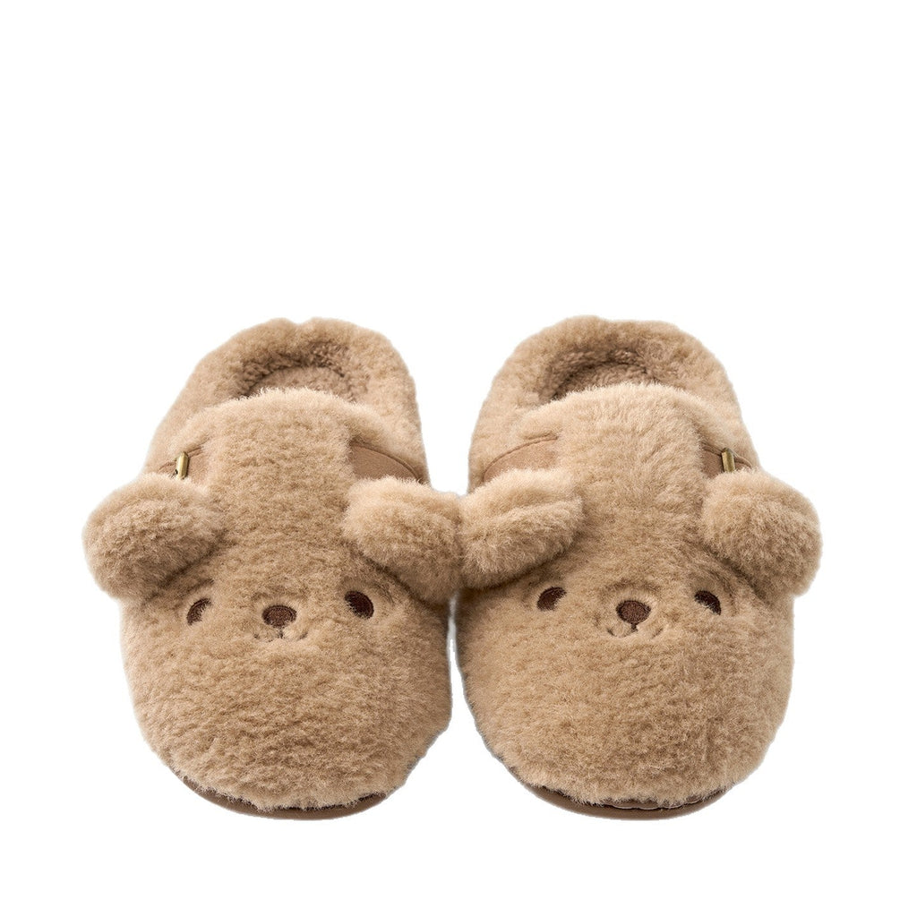 Teddy Bear Buckle Fleece Slippers