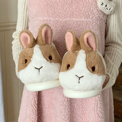 Fluffy Bunny Ear Platform Slippers