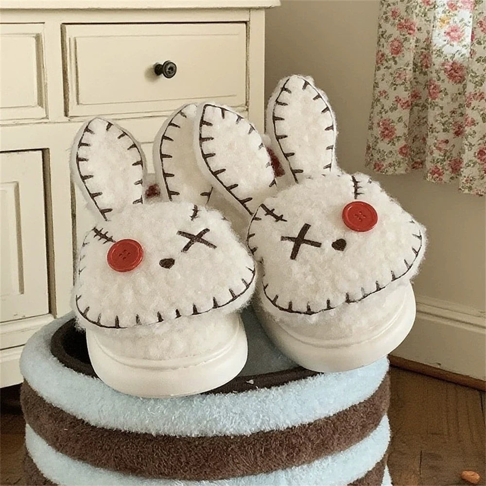 Stitched Patch Bunny Platform Slippers