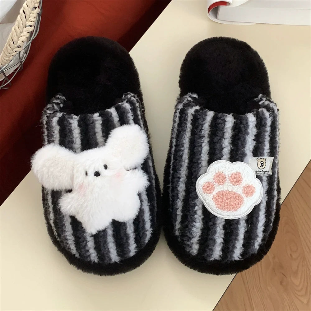 Striped Bunny Paw Lounge slippers