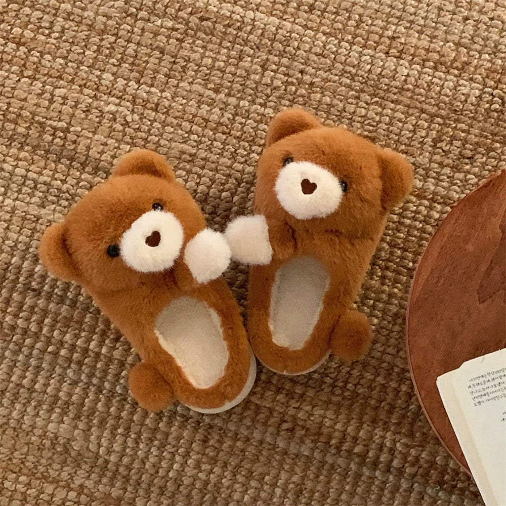 Snuggly Teddy Bear Plush Slippers