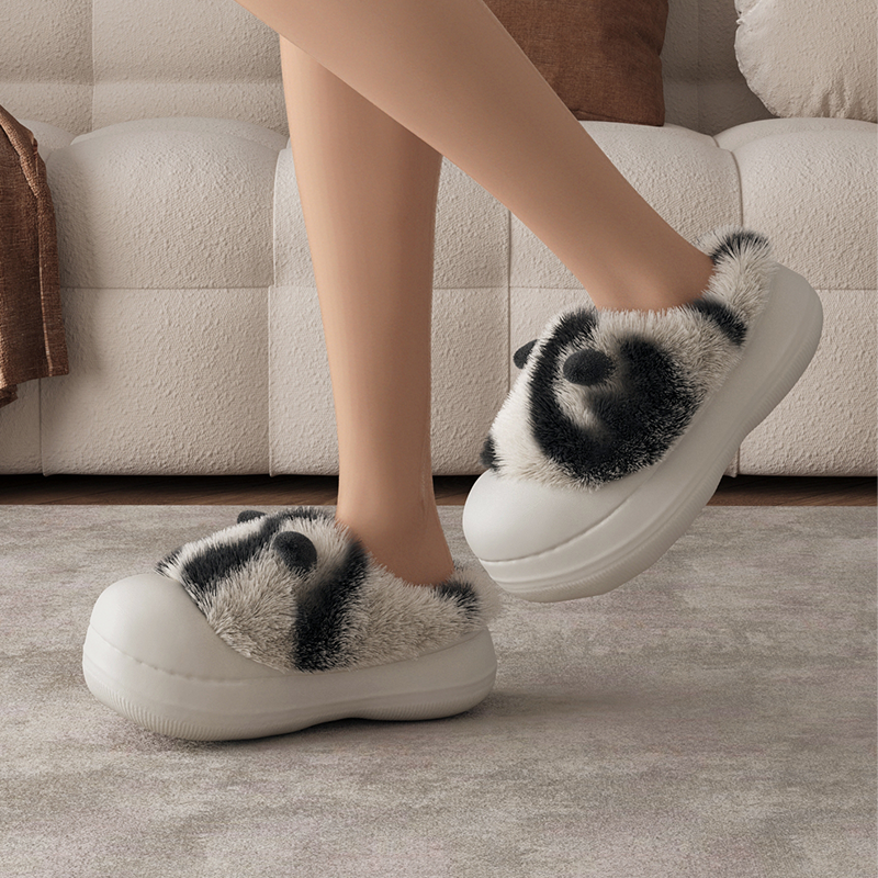 Playful Panda Furry Platform Slippers