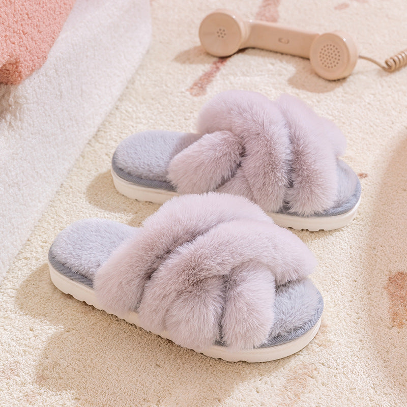 Plush Crisscross Open-Toe Slippers