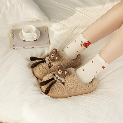 Fuzzy Puppy Character Plush Slippers