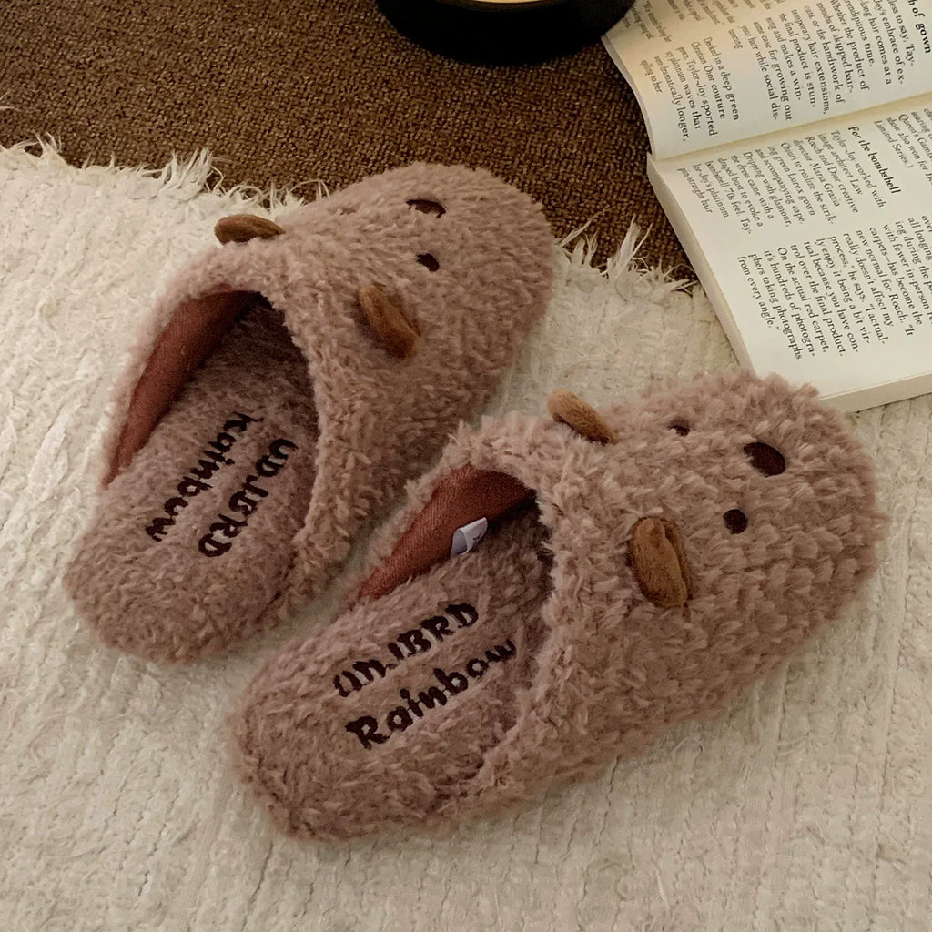 Cozy Bear Face Plush Slippers