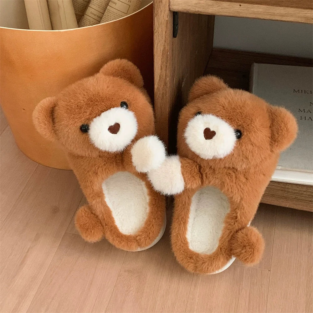 Snuggly Teddy Bear Plush Slippers