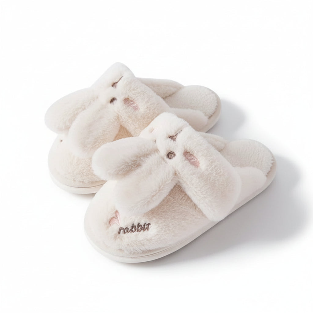 Fuzzy Bunny Ears House Slippers