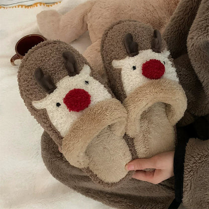Reindeer Pom-Nose Cozy Slippers