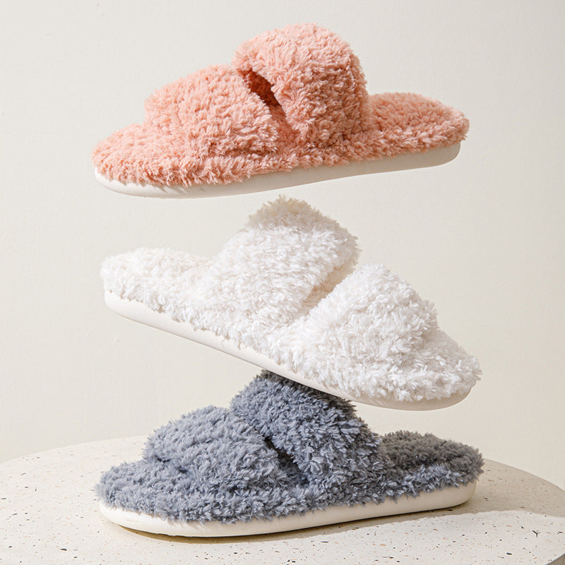 Double-Band Plush Lounge Slippers