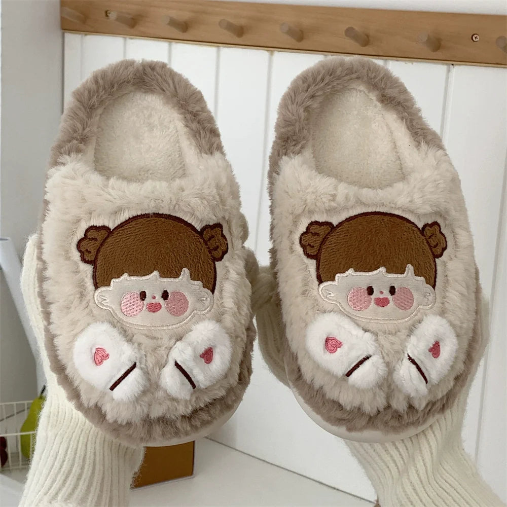 Cartoon Face Fuzzy Home Slippers