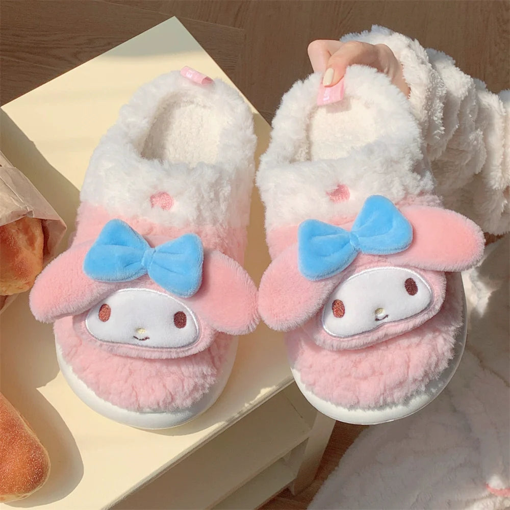 Bow-Eared Bunny Plush Slippers