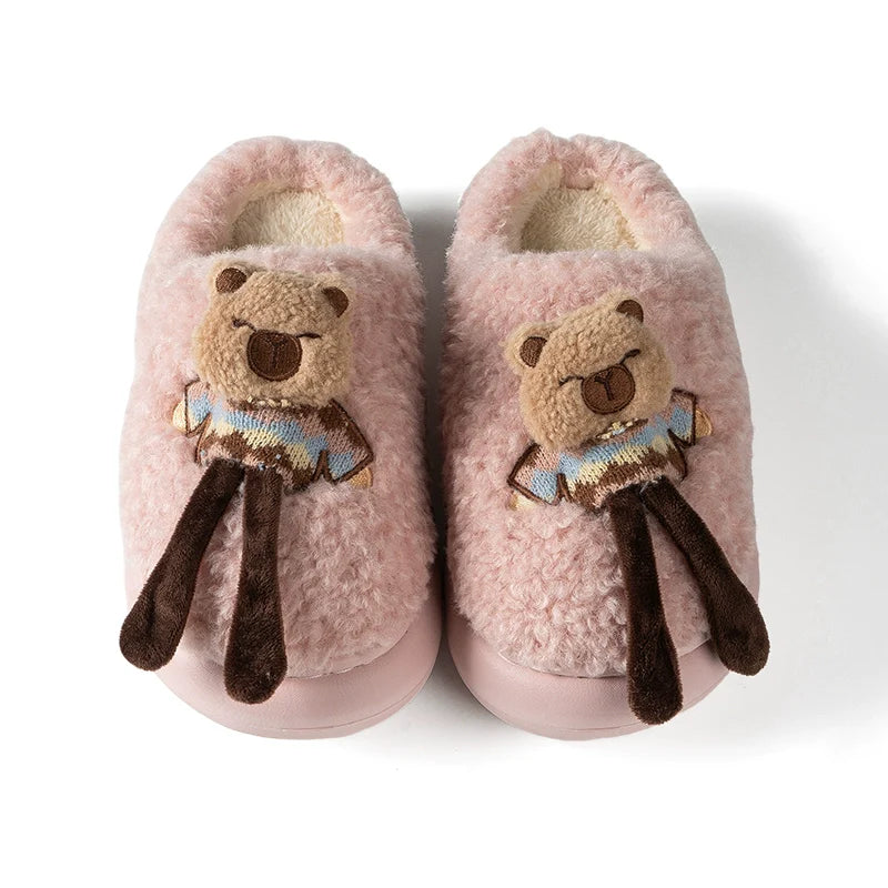 Fuzzy Capybara Doll Plush Slippers