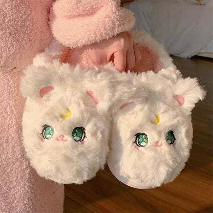 Plush Kitty Face Home Slippers