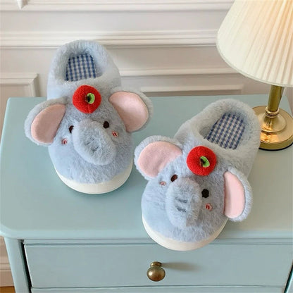 Apple-Topped Elephant Plush Slippers