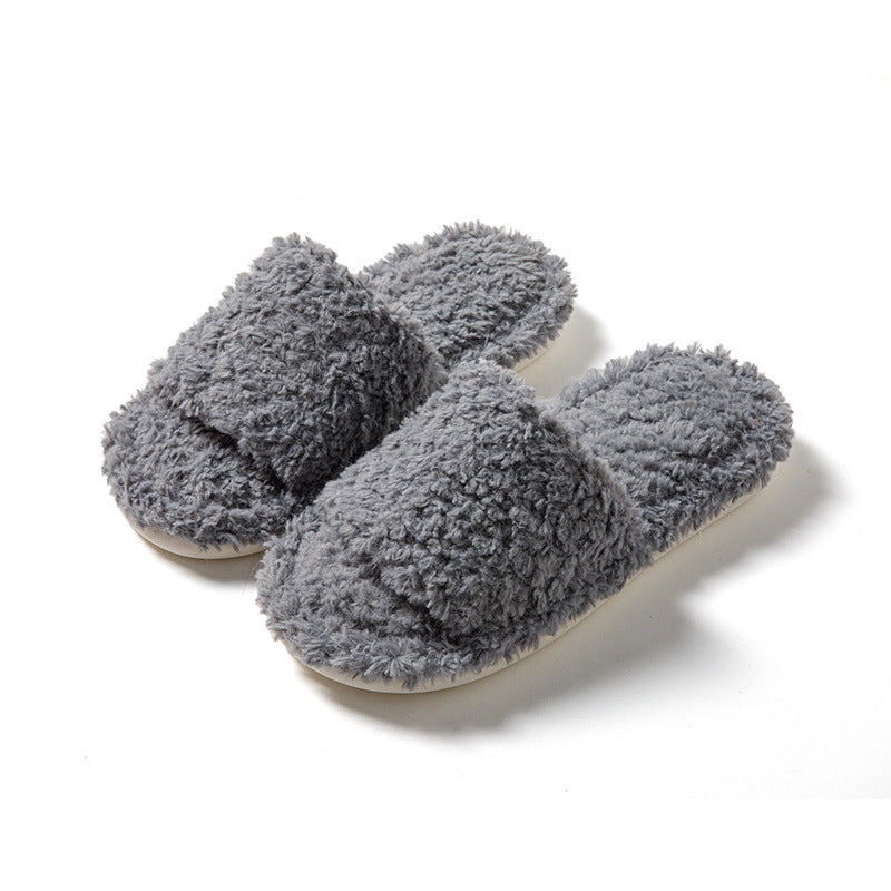 Curly Plush Open-Toe Slippers