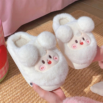 Fuzzy Pom Pom Cartoon Slippers