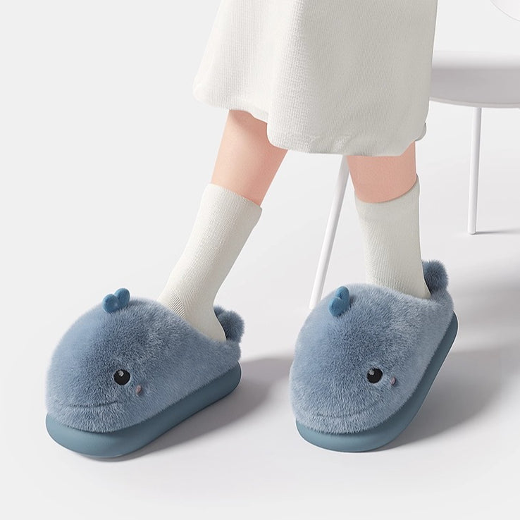 Whimsical Whale Plush Home Slippers