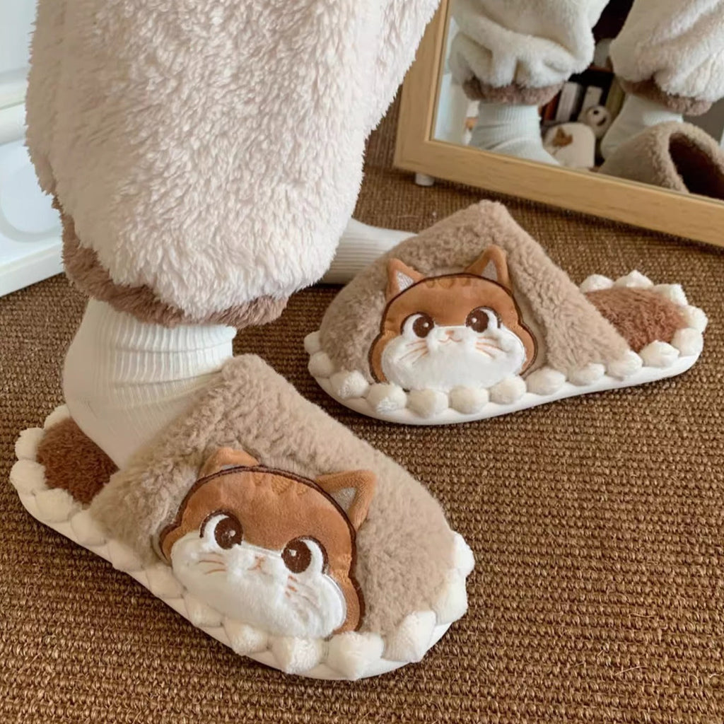 Fuzzy Kitty Face Home Slippers