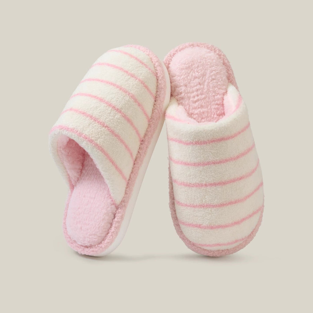 Soft Striped Plush Bedroom Slippers
