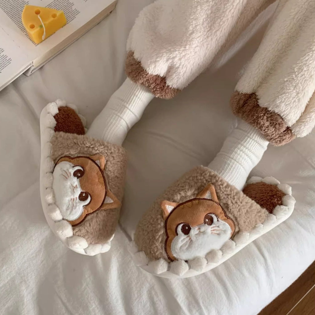 Fuzzy Kitty Face Home Slippers