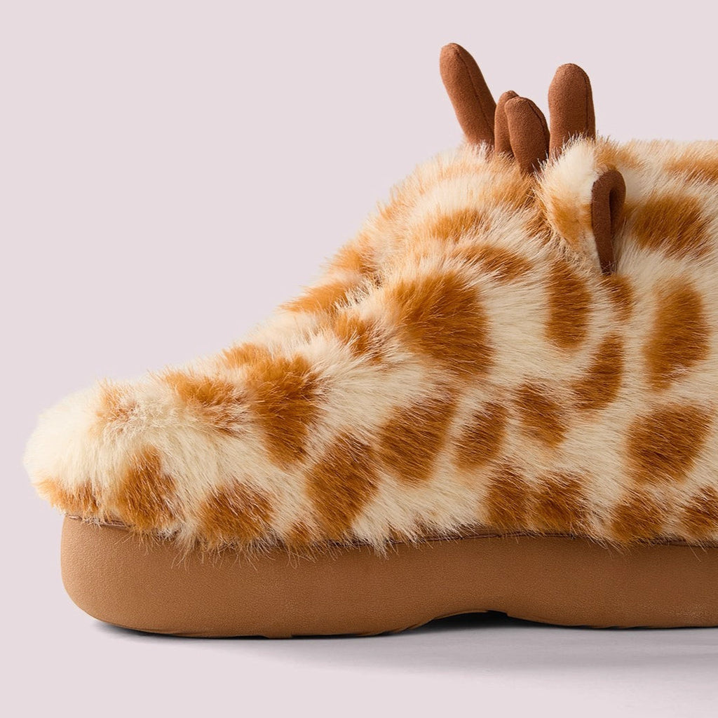 Fuzzy Spotted Antler Plush Slippers
