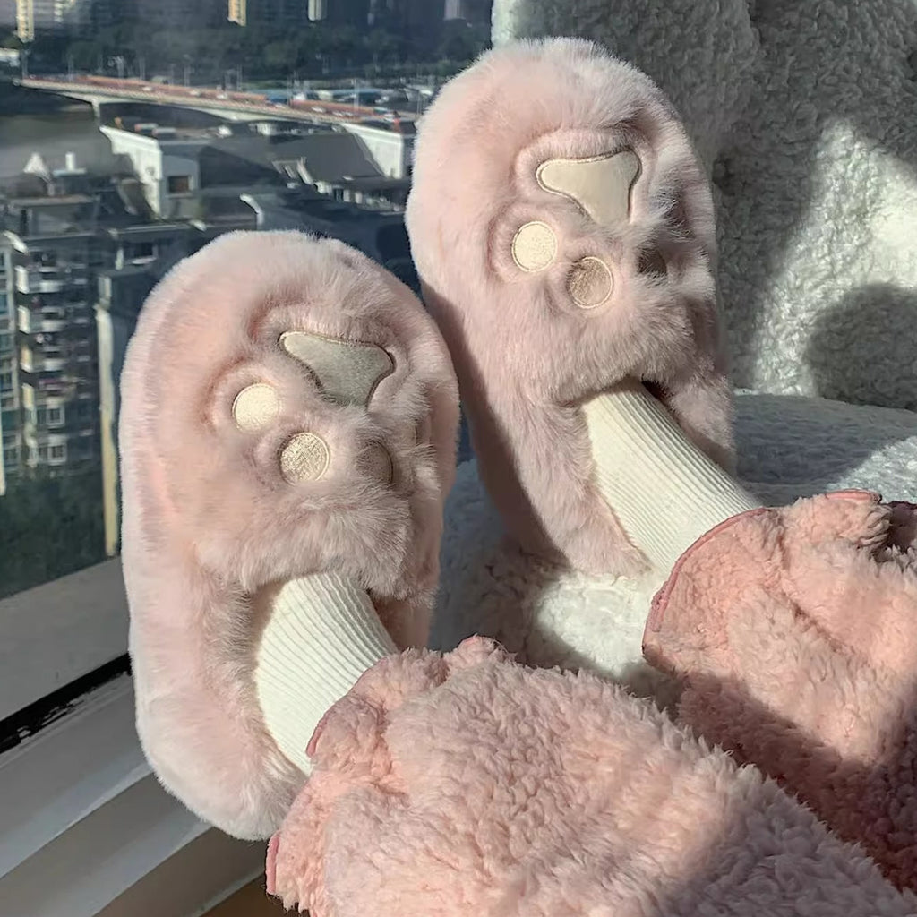 Fuzzy Cat Paw Plush Slippers