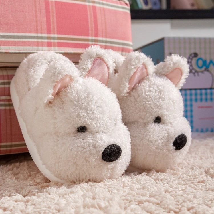 Fuzzy Puppy Dog Plush Slippers